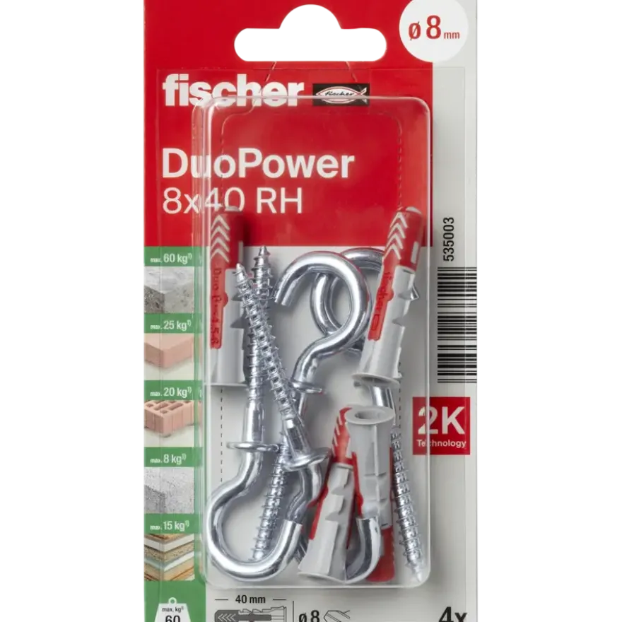 Fischer Universeelplug DuoPower 8x40mm met ronde haak 2 stuks