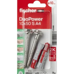 Fischer Universeelplug DuoPower 10x50 mm met RVS schroef 2 stuks