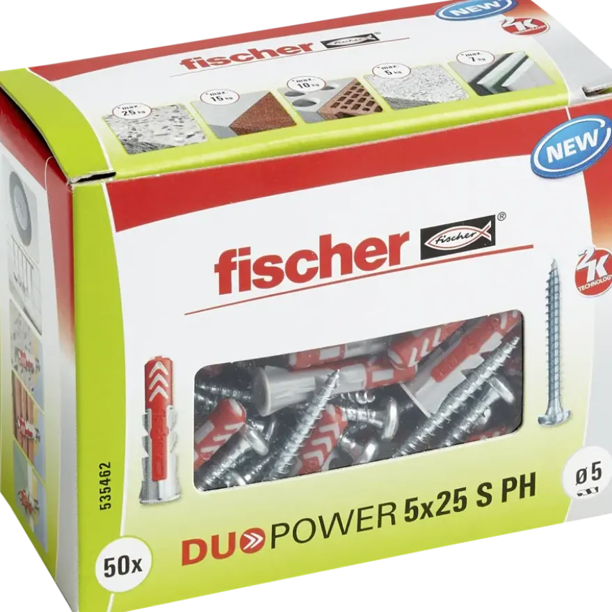 Fischer Universeelplug DuoPower 5x25 mm met bolkopschroef 50 stuks