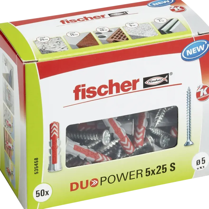 Fischer Universeelplug DuoPower 5x25mm met schroef 50 stuks