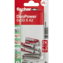 Fischer Universeelplug DuoPower 6x30mm met RVS schroef 4 stuks