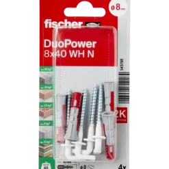 Fischer Universeelplug DuoPower 8x40mm met witte schroefduim 4 stuks