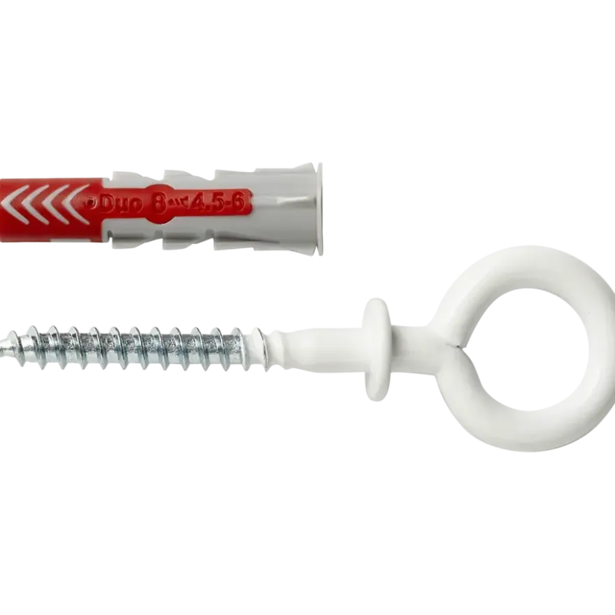 Fischer Universeelplug DuoPower 8x40mm met witte ooghaak 2 stuks