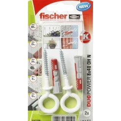 Fischer Universeelplug DuoPower 8x40mm met witte ooghaak 2 stuks