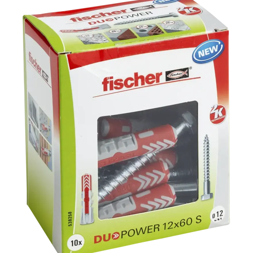 Fischer Universeelplug DuoPower 12x60mm met zeskantschroef 10 stuks