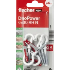 Fischer Universeelplug DuoPower 6x30mm met witte schroefhaak 6 stuks