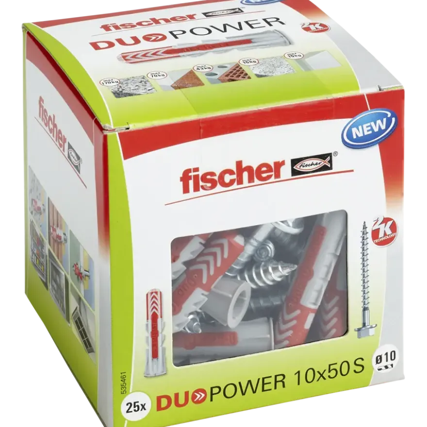Fischer Universeelplug DuoPower 10x50mm met zeskantschroef 25 stuks