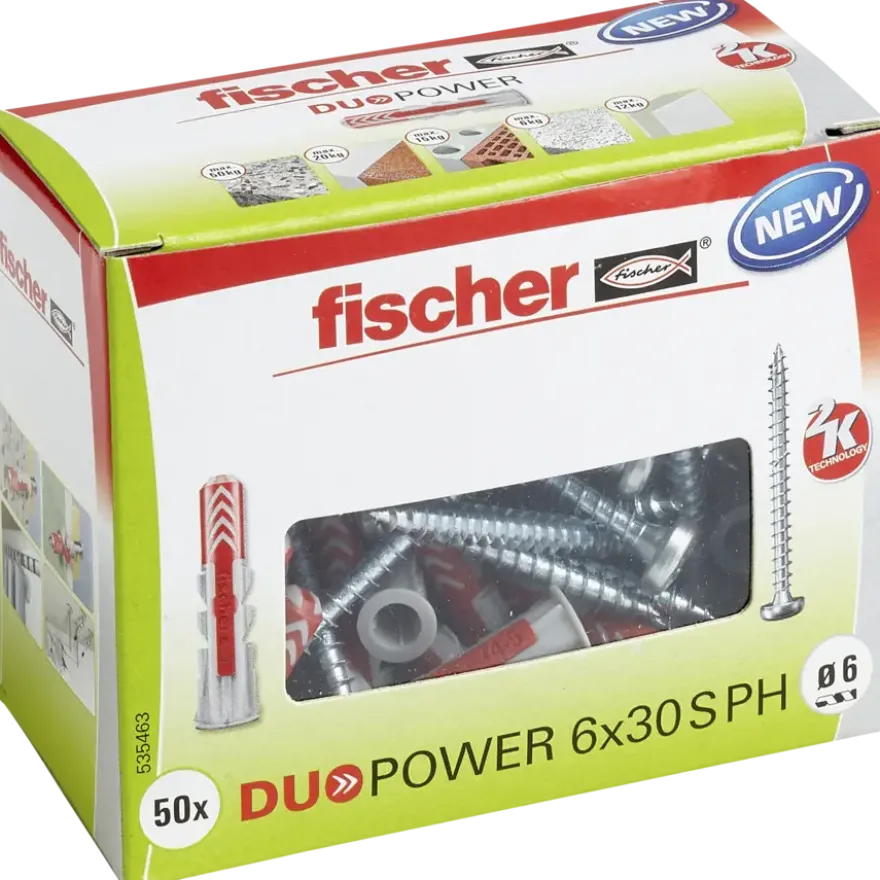 Fischer Universeelplug DuoPower 6x30 mm met bolkopschroef 50 stuks