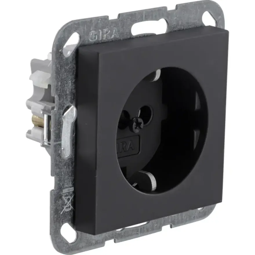 Gira E2 Inbouw Enkel Geaard Stopcontact Mat Zwart