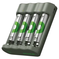 GP Batterijlader 411 + 4x oplaadbare batterijen AAA 850mAh ReCyko + Micro USB-lader