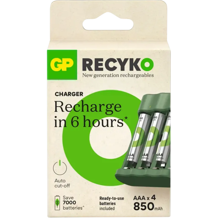 GP Batterijlader + 4x oplaadbare batterijen AA 2100mAh ReCyko + Micro USB-lader