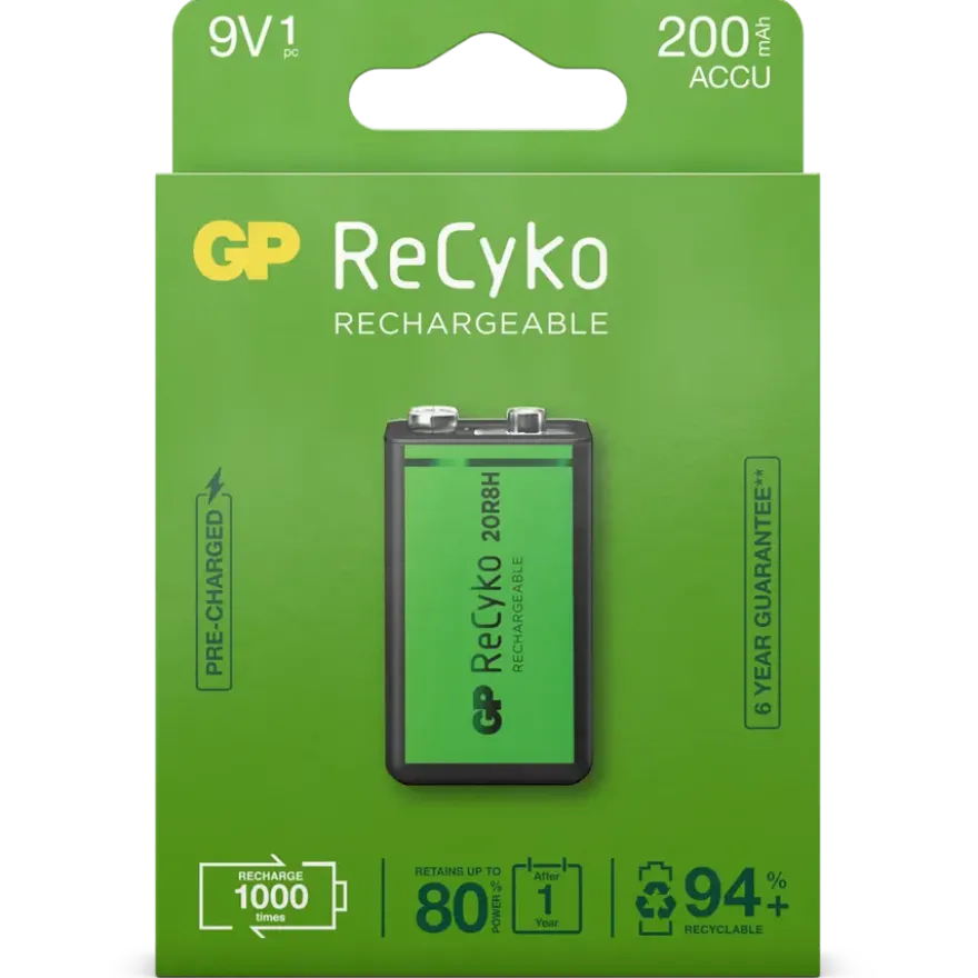 GP Batterij Oplaadbaar 9V NiMH 200mAh ReCyko 8,4V 1 Stuk