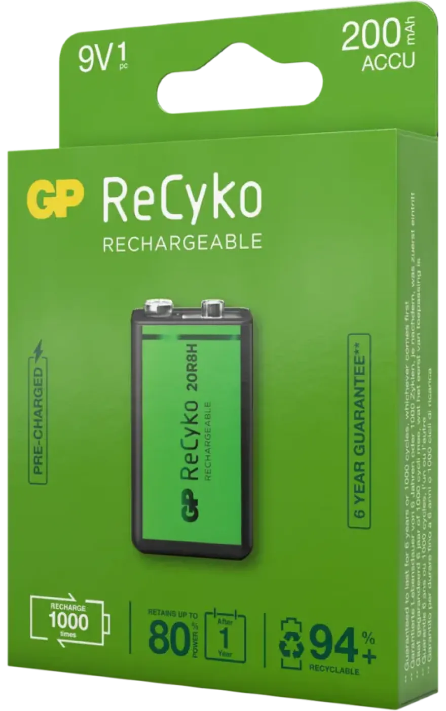 GP Batterij Oplaadbaar 9V NiMH 200mAh ReCyko 8,4V 1 Stuk