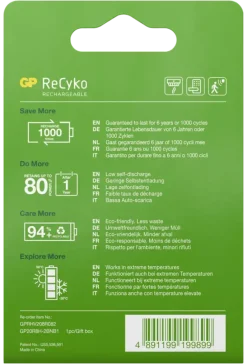 GP Batterij Oplaadbaar 9V NiMH 200mAh ReCyko 8,4V 1 Stuk
