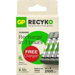 GP ReCyko oplaadbare batterijen AA 2100 mAh 4 stuks + gratis lader