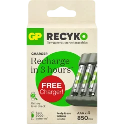 GP ReCyko oplaadbare batterijen AAA 850 mAh 4 stuks + gratis lader