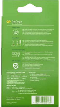 GP ReCyko+ USB Rapid Batterijlader incl. 4 AA Batterijen