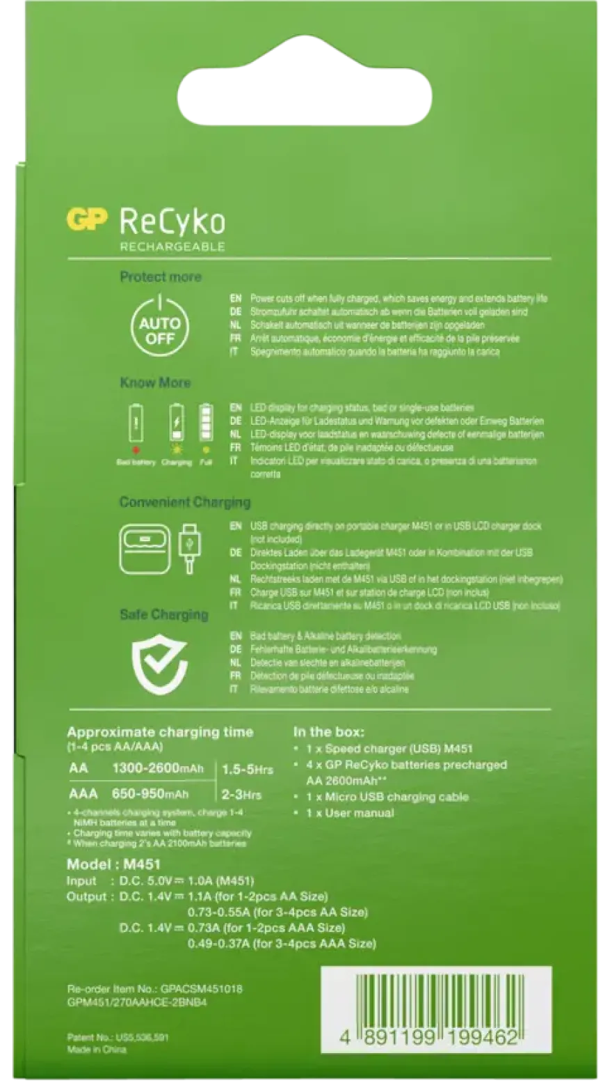 GP ReCyko+ USB Rapid Batterijlader incl. 4 AA Batterijen