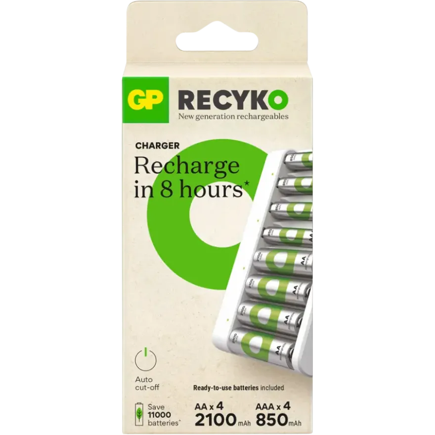 GP USB Batterijlader AA + AAA inc. Micro USB snoer en 4x AA + 4x AAA Batterijen