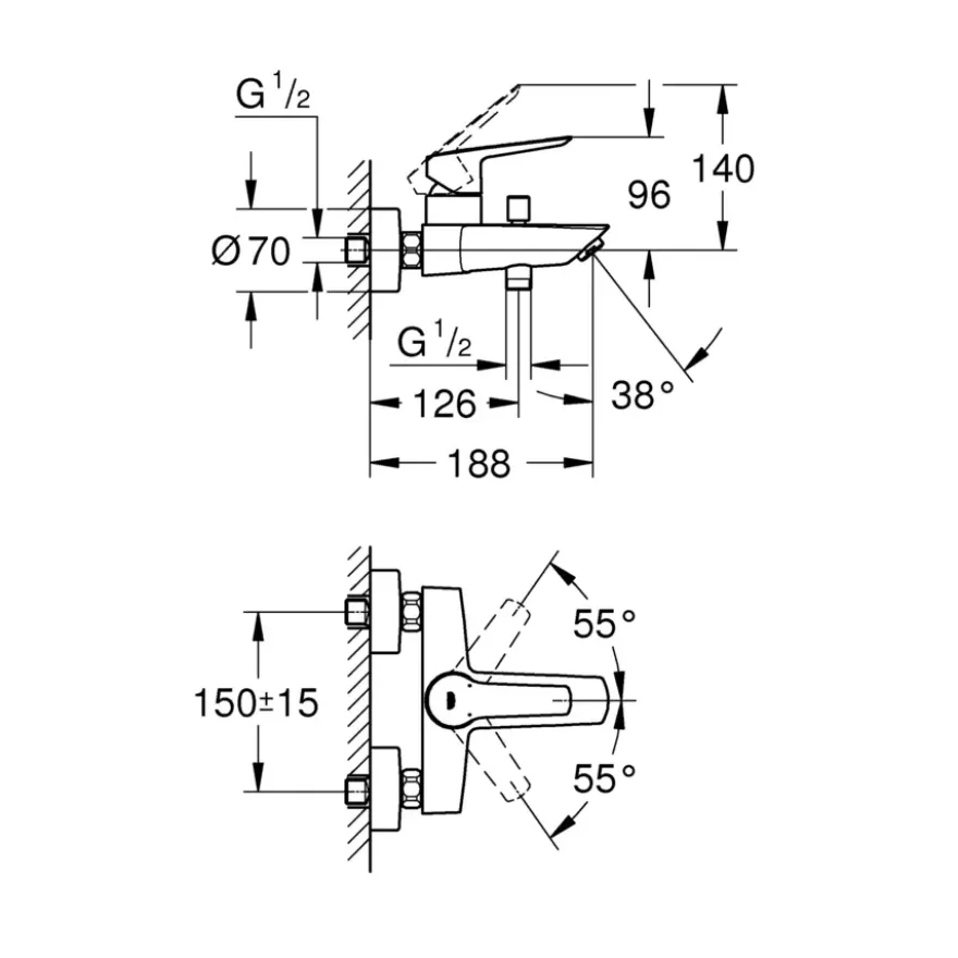 Grohe bad-/douchemengkraan Start mat zwart 15 cm