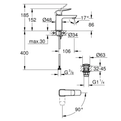 Grohe Dice wastafelmengkraan S-Size Push open Mat Zwart