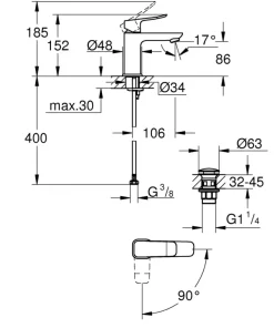 Grohe Dice wastafelmengkraan S-Size Push open Chroom