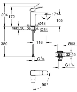 Grohe Dice wastafelmengkraan M-Size Push open Mat Zwart