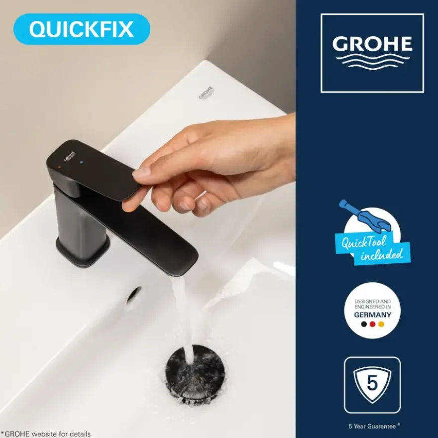 Grohe Dice wastafelmengkraan M-Size Push open Mat Zwart