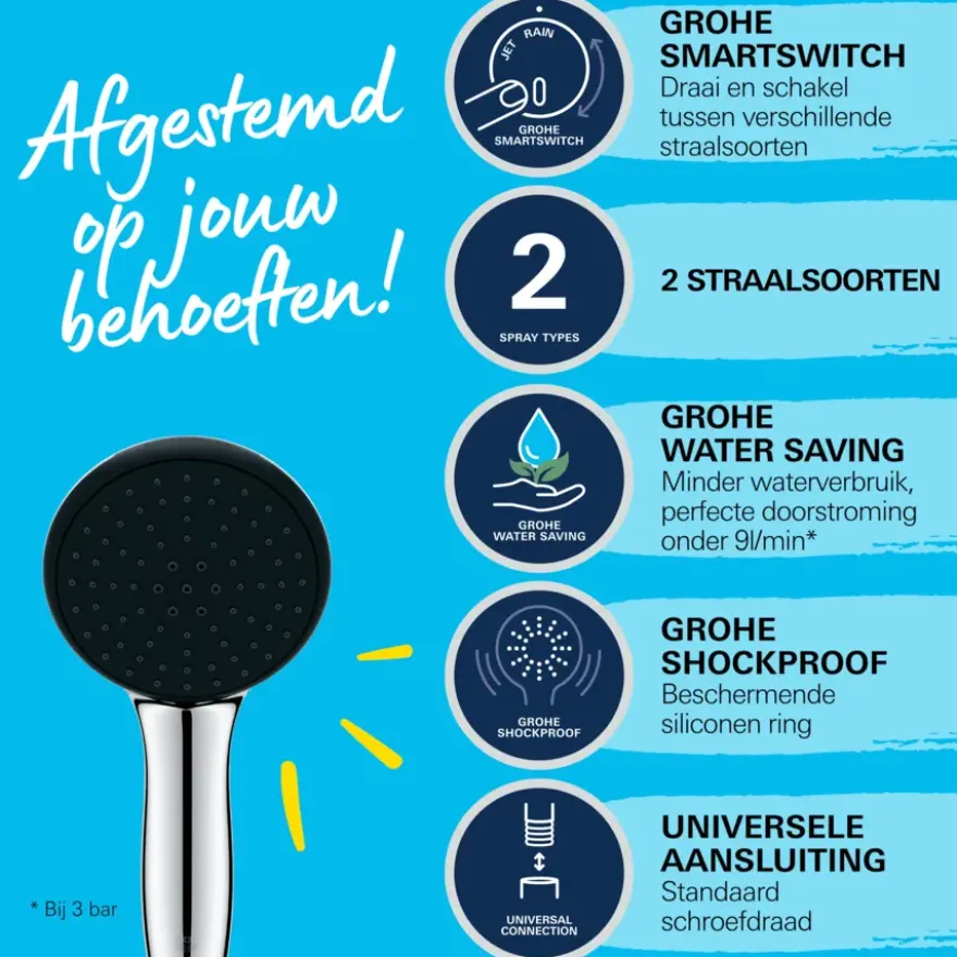 Grohe douchekop Quickfix Vitalio Start 110 handdouche waterbesparend 2 standen ø 11 cm chroom