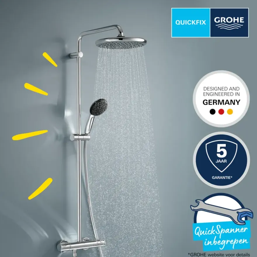 Grohe douchesysteem Vitalio Start 250 met handdouche en thermostaatkraan 2 standen chroom, max. 8,0 L/min bij 3 bar - hartafstand kraan 15 cm