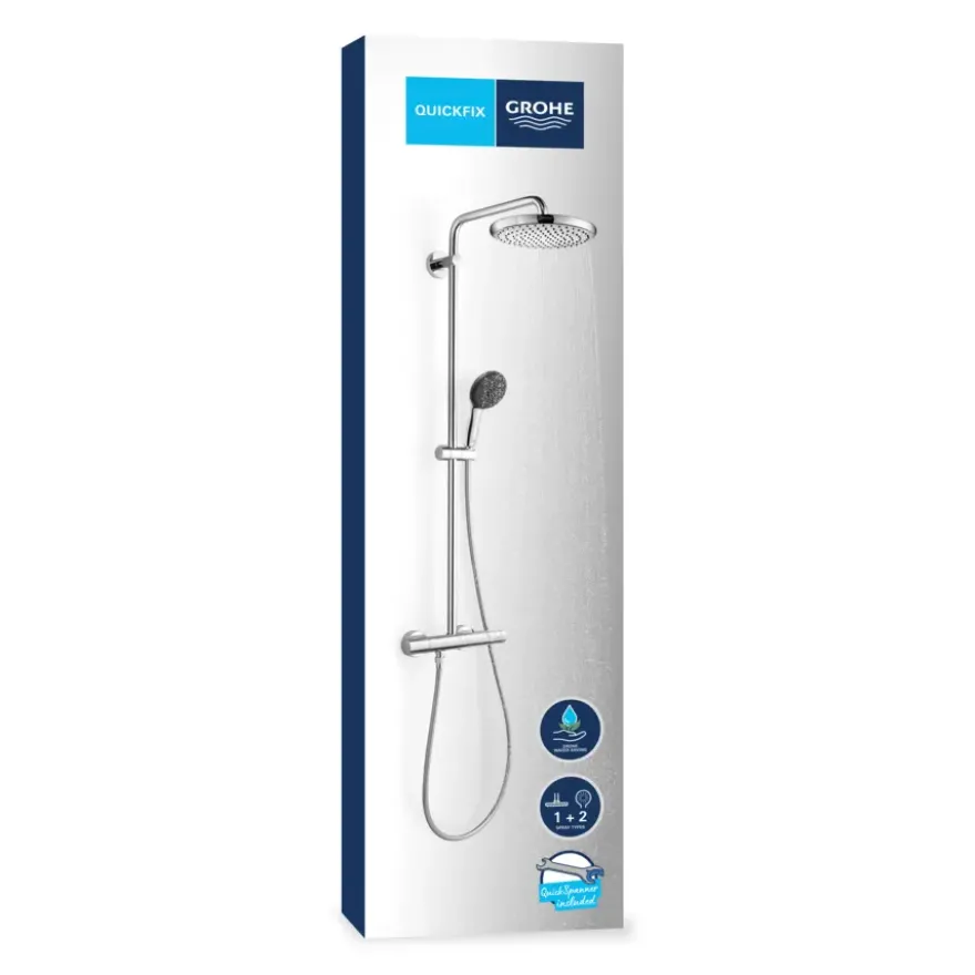 Grohe douchesysteem Vitalio Start 250 met handdouche en thermostaatkraan 2 standen chroom, max. 8,0 L/min bij 3 bar - hartafstand kraan 15 cm