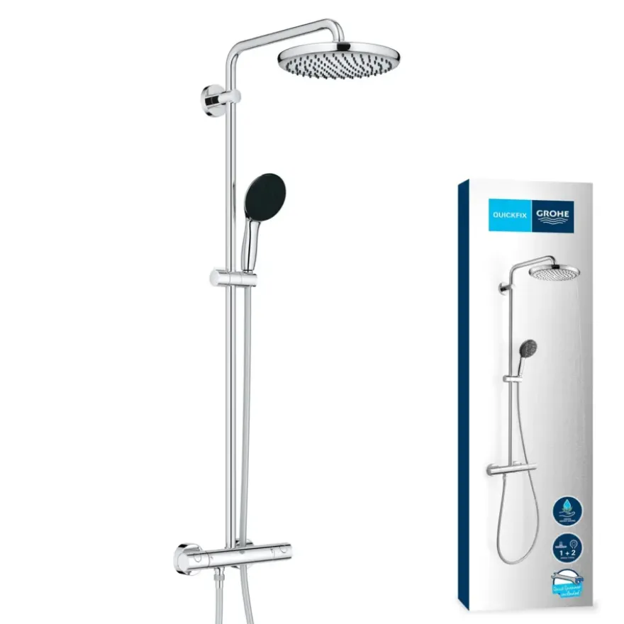 Grohe douchesysteem Vitalio Start 250 met handdouche en thermostaatkraan 2 standen chroom, max. 8,0 L/min bij 3 bar - hartafstand kraan 15 cm