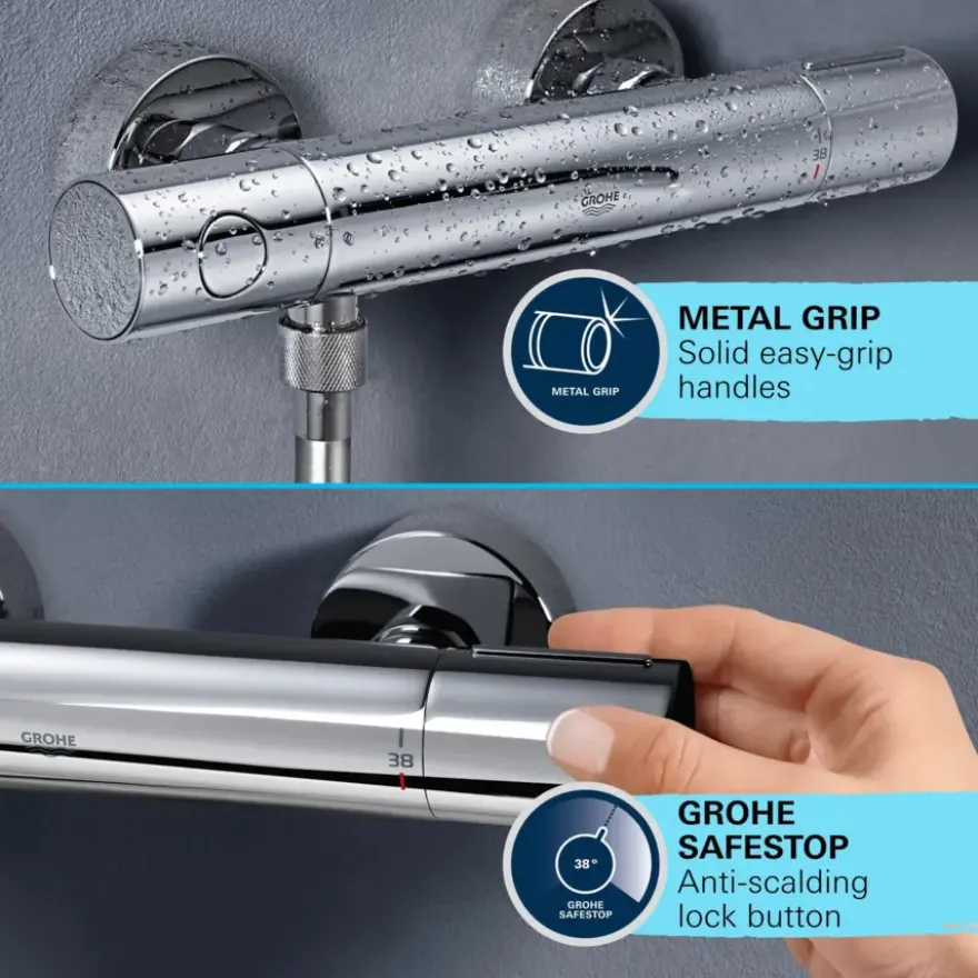 Grohe douchesysteem Vitalio Start 250 met handdouche en thermostaatkraan 2 standen chroom, max. 8,0 L/min bij 3 bar - hartafstand kraan 15 cm