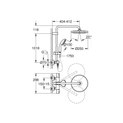Grohe douchesysteem Vitalio Start 250 met handdouche en thermostaatkraan 2 standen chroom, max. 8,0 L/min bij 3 bar - hartafstand kraan 15 cm
