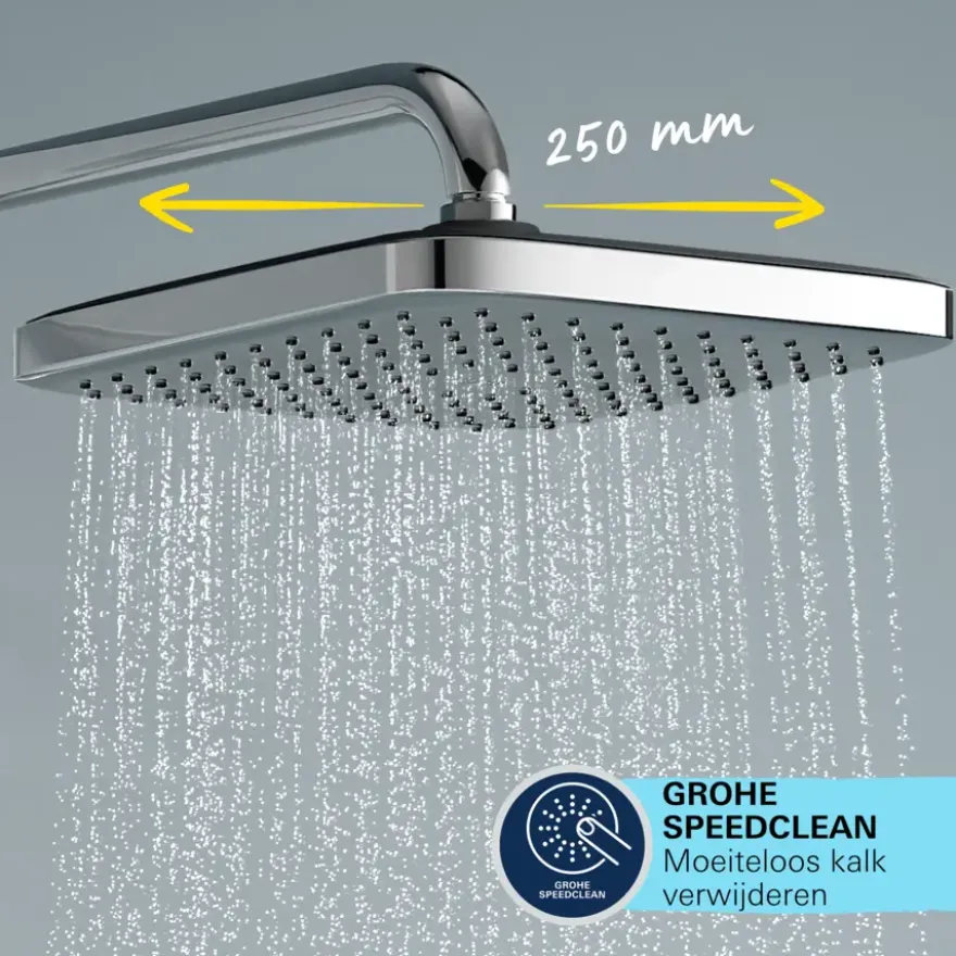 Grohe Douchesysteem Vitalio Comfort 250 Douchesysteem vierkant met omstelling, Max. 8,0L/M Bij 3 Bar Chroom - hartafstand kraan 15 cm