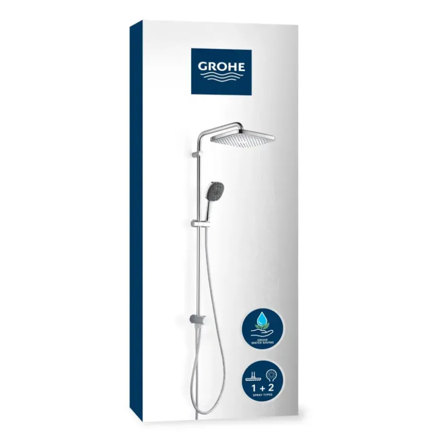 Grohe Douchesysteem Vitalio Comfort 250 Douchesysteem vierkant met omstelling, Max. 8,0L/M Bij 3 Bar Chroom - hartafstand kraan 15 cm