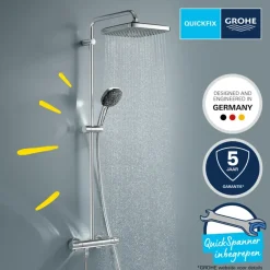 Grohe Douchesysteem Vitalio Comfort 250 met thermostaatkraan, Max. 8,0L/M Bij 3 Bar - Chroom - hartafstand kraan 15 cm