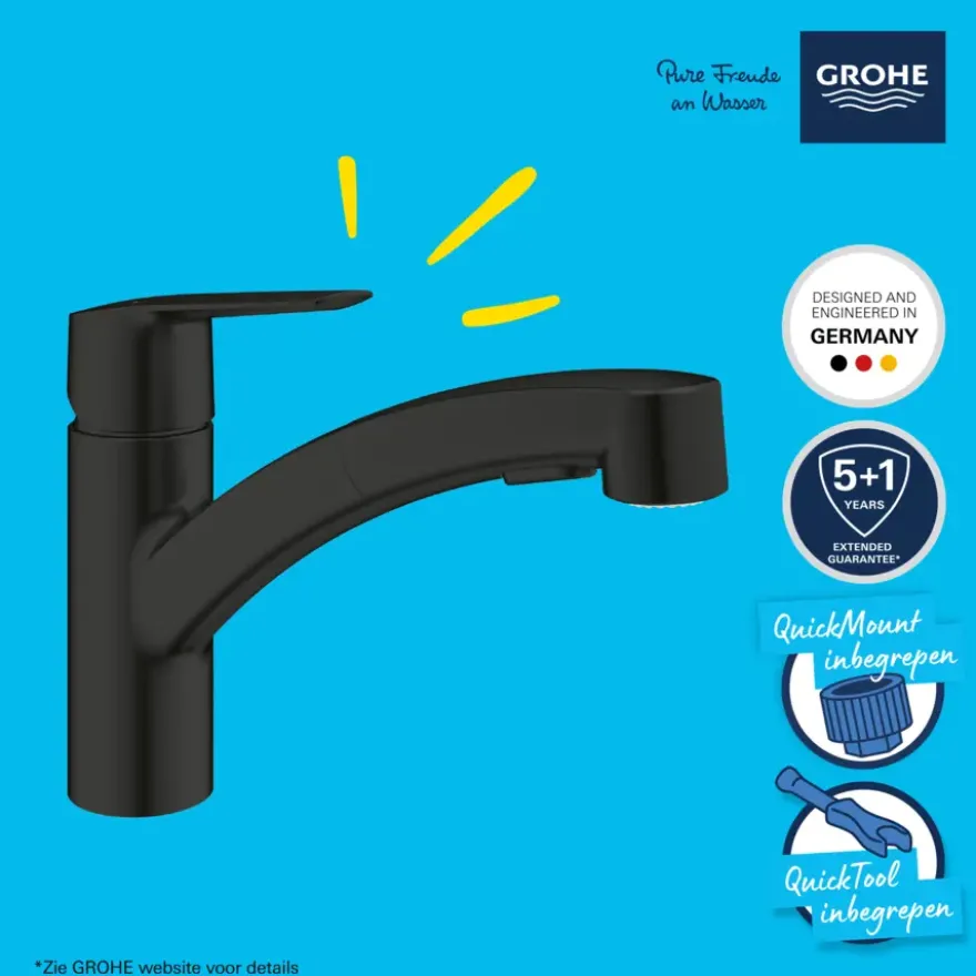 Grohe keukenkraan Quickfix Start uitrekbaar zwart
