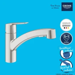 Grohe keukenkraan Start dual spray QuickFix supersteel (RVS look)