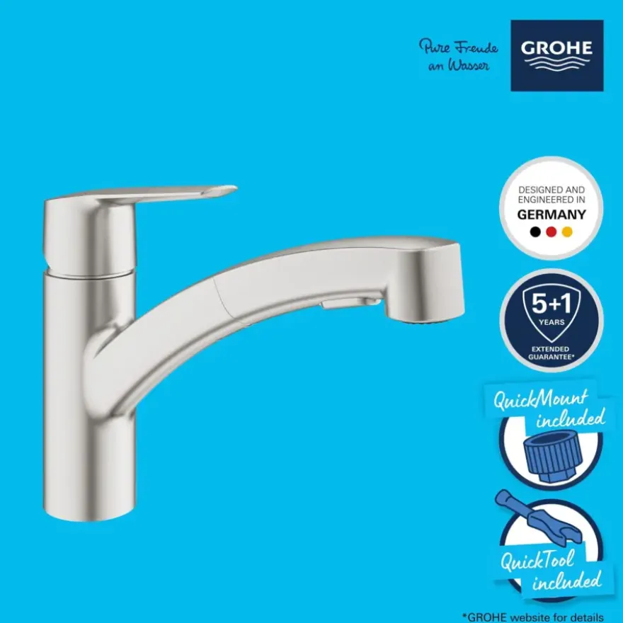 Grohe keukenkraan Start dual spray QuickFix supersteel (RVS look)