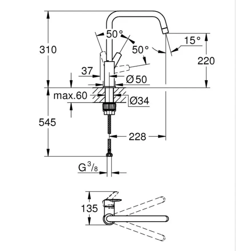 Grohe keukenkraan Start hoge U-uitloop QuickFix chroom