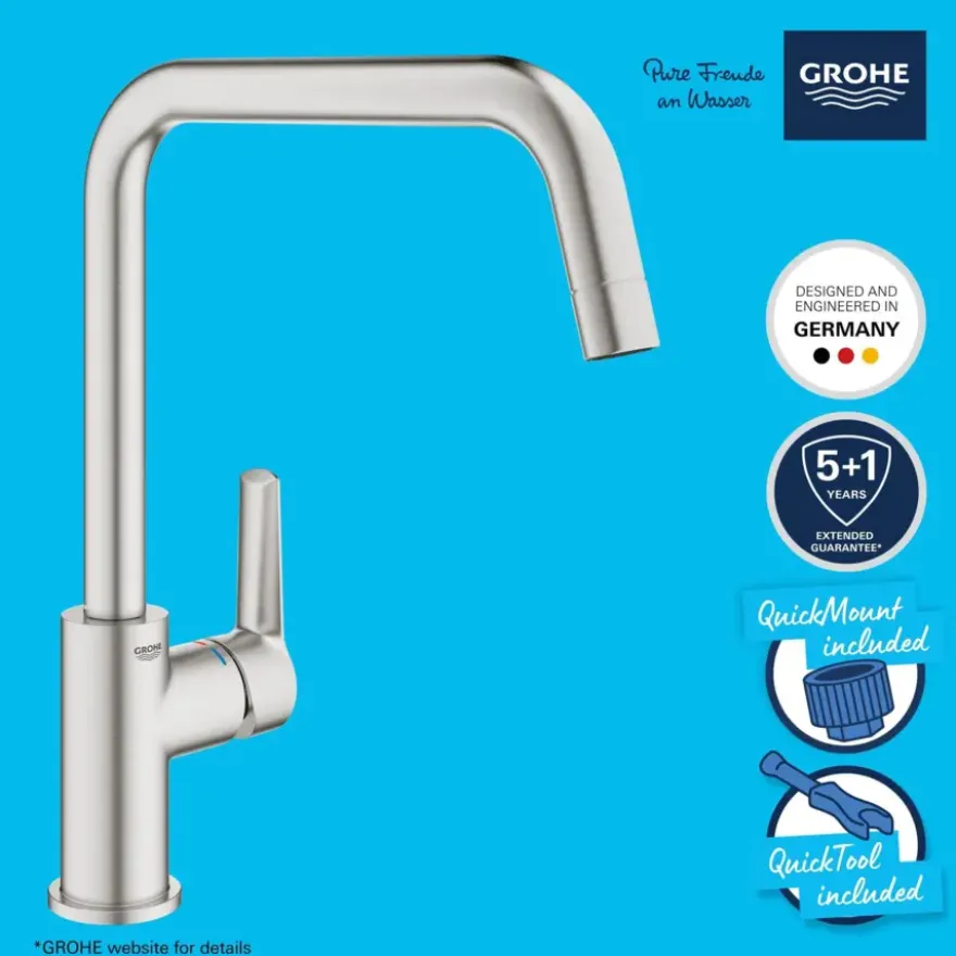 Grohe keukenkraan Start hoge U-uitloop QuickFix supersteel (RVS look)