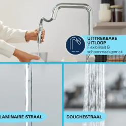 Grohe Keukenmengkraan Start Edge Hoge Uitloop Uittrekbare Mousseur Chroom