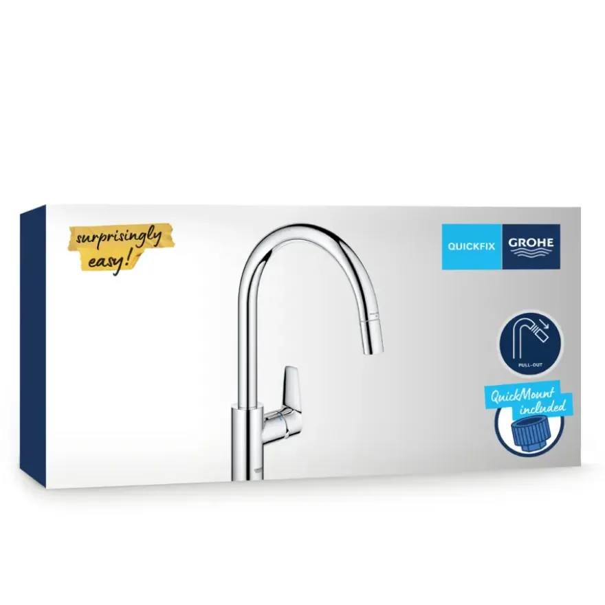 Grohe Keukenmengkraan Start Edge Hoge Uitloop Uittrekbare Mousseur Chroom