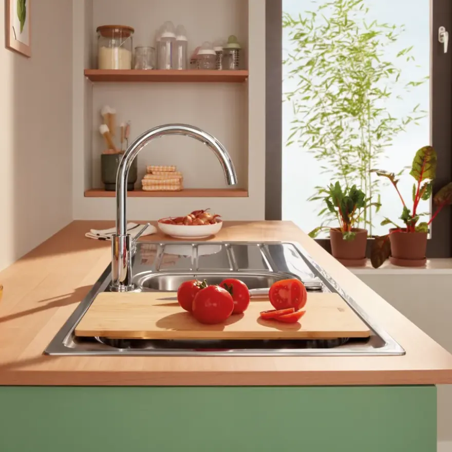 Grohe Keukenmengkraan Start Edge Hoge Uitloop Uittrekbare Mousseur Chroom