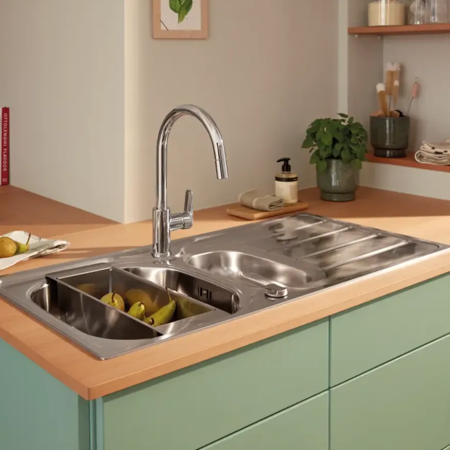 Grohe Keukenmengkraan Start Edge Hoge Uitloop Uittrekbare Mousseur Chroom