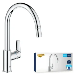 Grohe Keukenmengkraan Start Edge Hoge Uitloop Uittrekbare Mousseur Chroom
