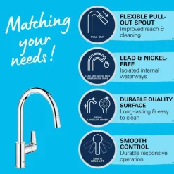 Grohe Keukenmengkraan Start Edge Hoge Uitloop Uittrekbare Mousseur Chroom