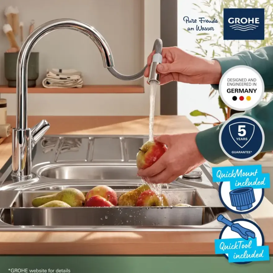 Grohe Keukenmengkraan Start Edge Hoge Uitloop Uittrekbare Mousseur Chroom