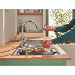 Grohe Keukenmengkraan Start Edge Hoge Uitloop Uittrekbare Mousseur Chroom